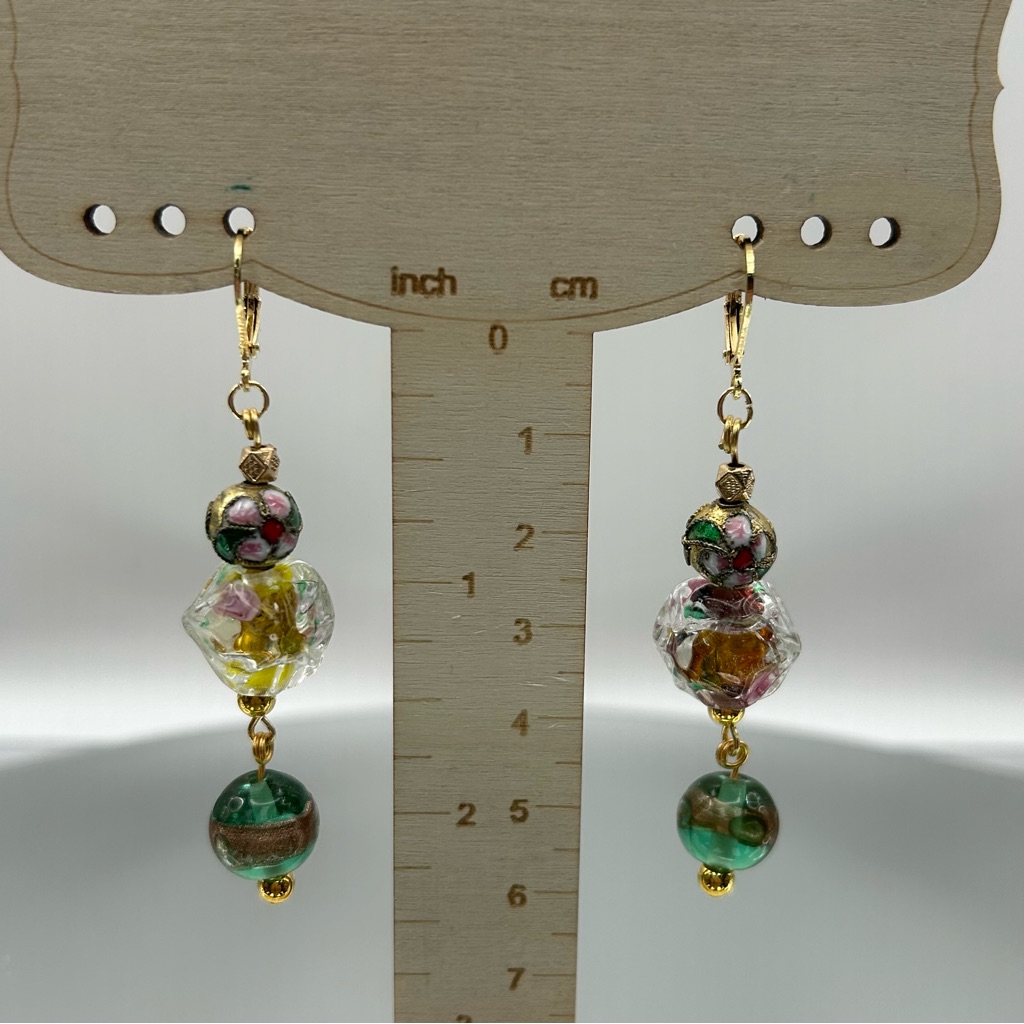 Cloisonn Art Glass Vintage Beaded Dangle Earrings 25$